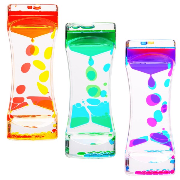 Liquid Motion Bubbler,CAILINK 3 Pack Kids and Adults Relax Sensory Toys,Stress Relief Fidget Water Timers,Colorful Hourglass,ADHD Anxiety Autism Activity,Home Office Desk Decor
