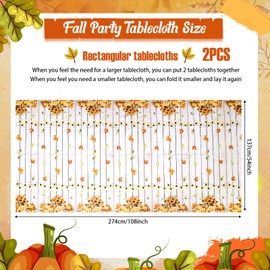 Tatuo 2 Pcs Fall Party Cloth 54 x 108 Inch Plastic Fall Table Cover Orange Pumpkin Sunflower Leaves Autumn Table Decorations Outdoor Rectangular Fall Thanksgiving Party Decoration