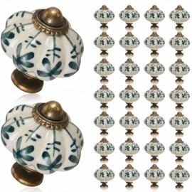 Wenqik 30 Pcs Ivory Pumpkin Knobs, Vintage Ceramic Cabinet Knobs, Ceramic Drawer Pulls, Dresser Handles with Mounting Screws (Green)