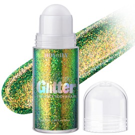 HOSAILY Roll-on Body Glitter Gel, Chameleon Green St Patricks Day Glitter Gel for Face Body and Hair, Sparkle Mermaid Chunky Glitter Makeup for Christmas Halloween Festival Rave Party Accessories