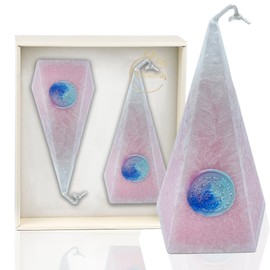 Tonttu Pyramid Candles with Mystery Crystals-Pink Crystal Energy Candles Represent Love&Romance Harmony-Handmade Palm Wax Scented Candles with Healing Crystals-20 Hours Burning（Girl Pink