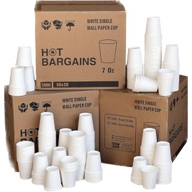 100 x 7oz Single Wall White Paper Cups for Hot & Cold Drinks Premium Disposable Coffee/Tea Paper Cups Perfect for Your Home, Café, Work, Parties or Outdoors.