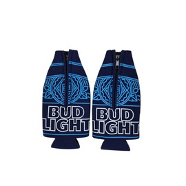 Bud Light Beer Bottle Cooler Sleeve, Navy Blue with Zipper, Set of 2