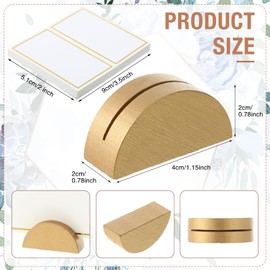 Maitys 48 Pcs Wooden Table Number Stands Wedding Table Name Holder Semicircular Design Place Card Holders with 48 Pcs Tented Cards for Retail Shop Wedding Party Events Decoration (Gold)
