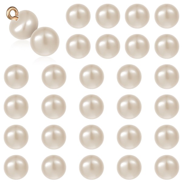 ZEYIYER 10 mm Beige Pearl Buttons, 30 PCS Pearl Button