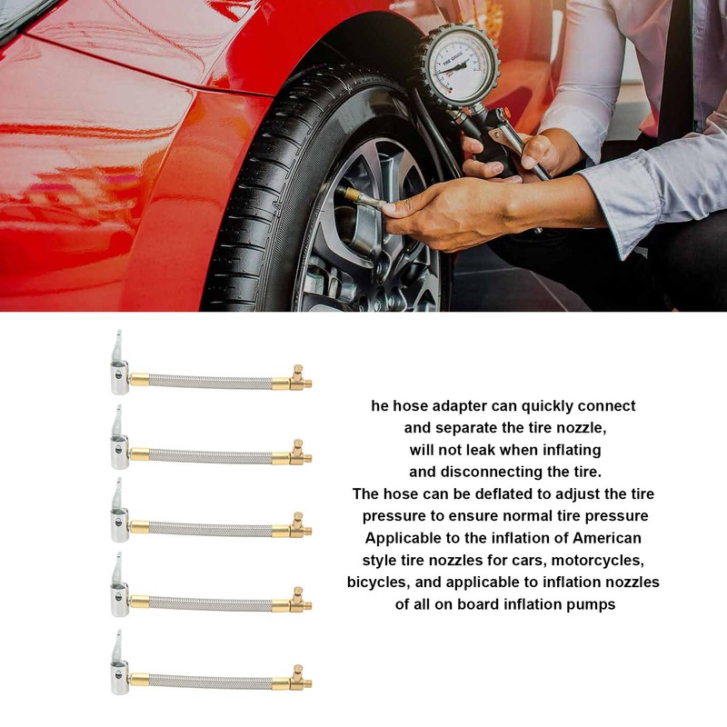 5pcs 10cm Tire Inflator Hose Quick Inflation Air Pump Extension