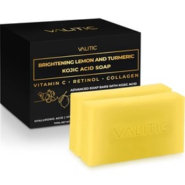 VALITIC Jabón de Ácido Kójico de Limón y Cúrcuma Brillante con Vitamina C, Retinol, Colágeno - Complejo Japonés Original Infundido con Ácido Hialuróni