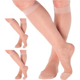 ABSOLUTE SUPPORT Made in USA - Compression Stockings for Women 20-30mmHg - Sheer Graduated Support Knee High for Varicose Veins, Edema, Arthritis, Leg Pain, 3 Pairs - Beige, Medium - A205