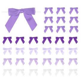 PATIKIL 50 Pcs Satin Ribbon Twist Tie Bows 3.5 Inch Small Craft Bows for DIY Gift Wrapping Champagne Bottle Wedding Christmas Birthday Decor, Purple Series
