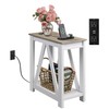 WLIVE Farmhouse End Table, Narrow Side Table with Charging Station,