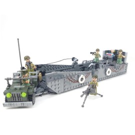 General Jim's WW2 Landing Craft Higgins Boat Building Blocks Set – 325 Pieces with Military Jeep & Rotating Figures – Compatible with All Major Brick Brands – Historical WW2 Model Set