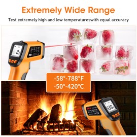 Infrared Thermometer Gun for Cooking, Laser Thermometer Temperature Gun with Adjustable Emissivity, Temp Gun Thermometer, Infrared Laser Thermometer Gun for BBQ, Pizza Oven -58℉～788℉