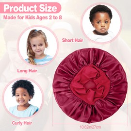PIEMEET 3PCS Kids Bonnets for Girls, Satin Baby Bonnet for Sleeping, Soft Wide Band Silk Bonnet for Kid, Breathable Kids Satin Bonnets Child Sleeping Cap for Toddler Teens Natural Hair(Blue,Red,Black)