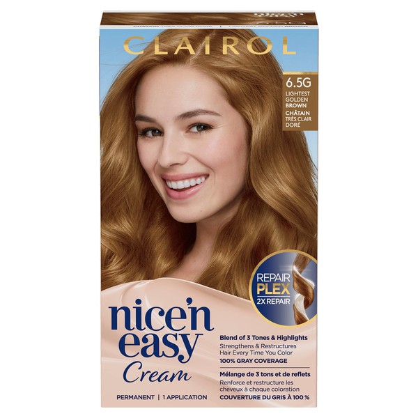 Clairol Nice'n Easy Permanent Hair Dye, 6.5G Lightest Golden Brown Hair Color, 1 Count