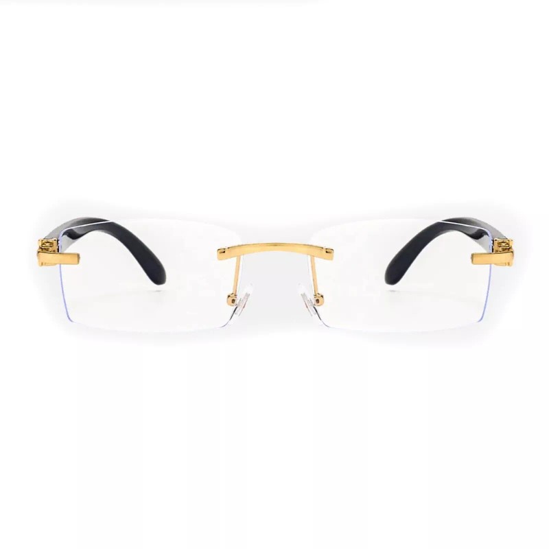 Street Knitted Gold Frame Rimless Mens Black Woodgrain 90s Rectangle