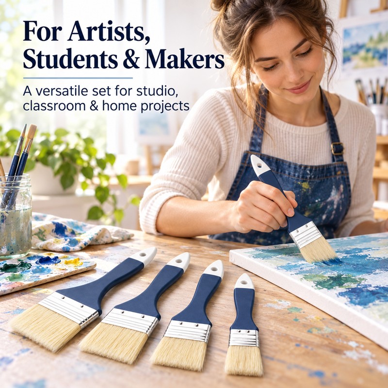Emenne 4-Piece Natural Bristle Paint Brush Set – Flat Wood