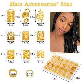 Lucomb 220 Pieces Gold Hair Accessories for Braids, Loc Jewellery for Hair Dreadlock Hair Charms for Women, Metal Gold Braids, Rings, Cuff Clips for Dreadlock Accessories, Hair Braids