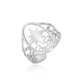 SIPURIS Norse Compass Ring with Pirate Themed Amulet Unique Sea Vintage Jewelry for Women Men Finger Accessories, Stainless Steel, No Gemstone