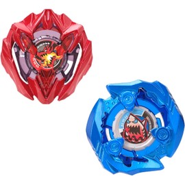 DEZAWRTY X Battling Tops Set, Buster Dran UX Attack Type & Defense Type, 2 Right Spinning Tops, Great Toy Gift for Boy Kid 6+(Red+Blue)