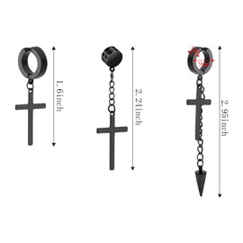 NEWITIN 3 Pairs Magnetic Cross Earrings for Men Clip on Earring Stainless Steel Magnet Earring Non Piercing Hoop Dangle Cross Magnetic Earrings for Men Women, Stainless Steel, No Gemstone