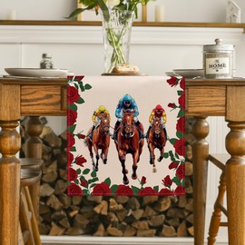Artoid Mode Horse Race Run for The Roses Kentucky Table Runner, Sports Festival Kitchen Dining Table Decoration for Home Party Decor 13x72 Inch