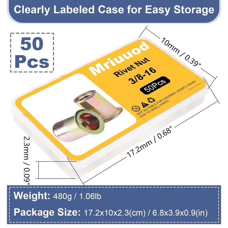 Rivet Nuts,100Pcs 1/4-20 SAE Rivet Nuts,Zinc Plated Carbon Steel Rivet