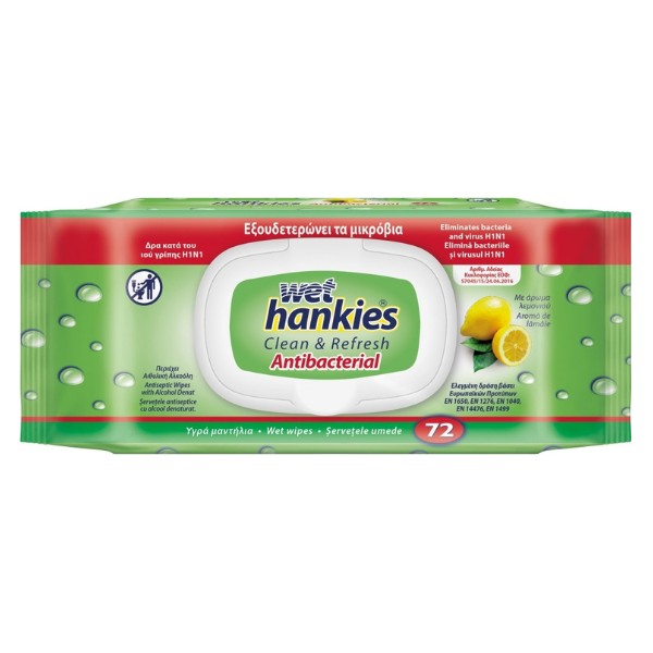 MEGA Wet Hankies Lemon Antibacterial Wipes 72 pcs