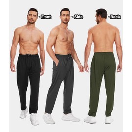 lomsoe 3 Pack Mens Athletic Pants with Zip Pockets Lightweight Sweatpants for Men Joggers Pants Quick Dry Workout Sweat Pants(Black,Black,Black,XL)