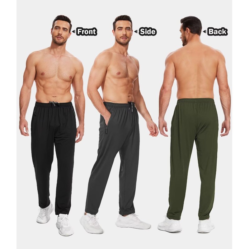 lomsoe 3 Pack Mens Athletic Pants with Zip Pockets Lightweight