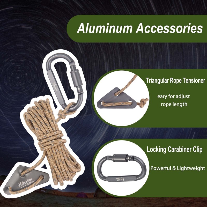 Hikeman 4 Pack Camping Rope with Locking Carabiner Clip,4mm Reflective