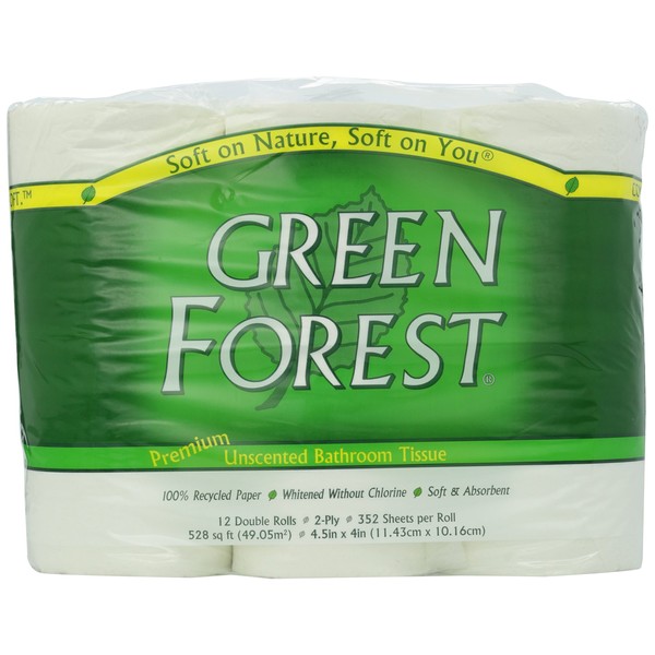 Green Forest Bath Tissue, Double Roll, 2-Ply, 12 Rolls