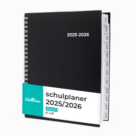 WallDeca School Planner 2025 2026, Student Calendar, Weekly Planner, Homework Book, Calendar 2025 2026 July 2025 - June 2026 Diary Notes, Double Wire, 20 x 15 cm Planner, in German