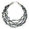 Avalaya Multistrand, Layered Hematite Glass Bead, Shell Nugget Bead Necklace