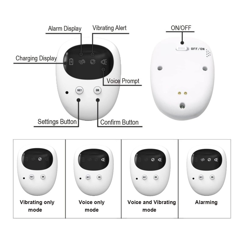 Wireless Bedwetting Alarm (Potty Training, Timer) - White
