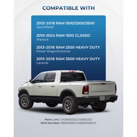 Chee Lyee Sport Type Tail Lights Compatible with Ram 1500 2500 3500 2013-2018 with Bulbs and Harnesses LED Black Taillights A Pair. Replace OEM: CH2800202 68093081AC CH2801202 68093080AC