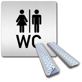 Türschilder24 XXL Door Sign, 125 x 125 mm, Toilet + Pictogram, 1.5 mm Aluminium Solid Material, 100% Made in Germany (Toilet Pictogram + Spacer)