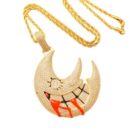 ICEDIAMOND Shiny CZ Simulated Diamond Grinning Crescent Moon Necklace, Ice Cold Zircon Gothic New Moon Pendant, Gold-Plated Hip Hop Jewellery for Men, Brass, Cubic Zirconia