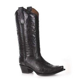Corral Boots Women's Cross Embroidery Mid Calf Boot, Black, 8