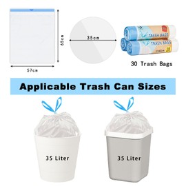 Xcdhemde 3 Rolls of Bin Bags 35 L, Bin Liners with Practical Drawstring, Tear-Resistant Bin Liners (3 x 10 Bags), Waterproof Trash Bags for Home or Office (Size: 57 x 65 cm, White)