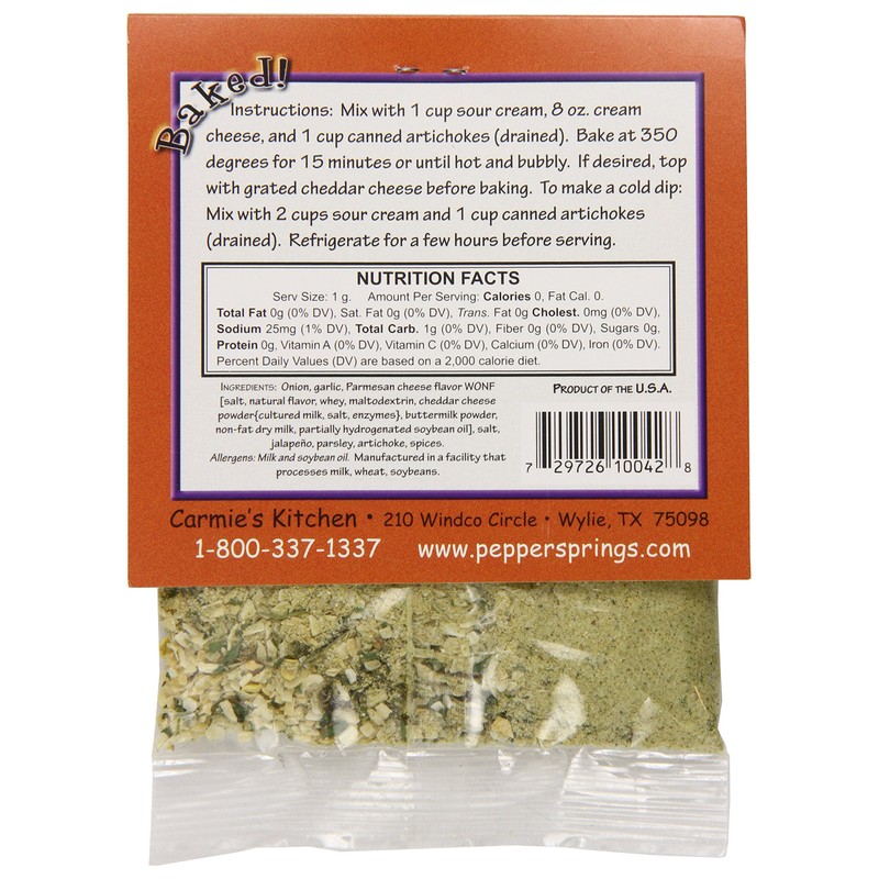 Pepper Springs Baked Artichoke Jalapeno Dip Mix, 1.0 Ounce