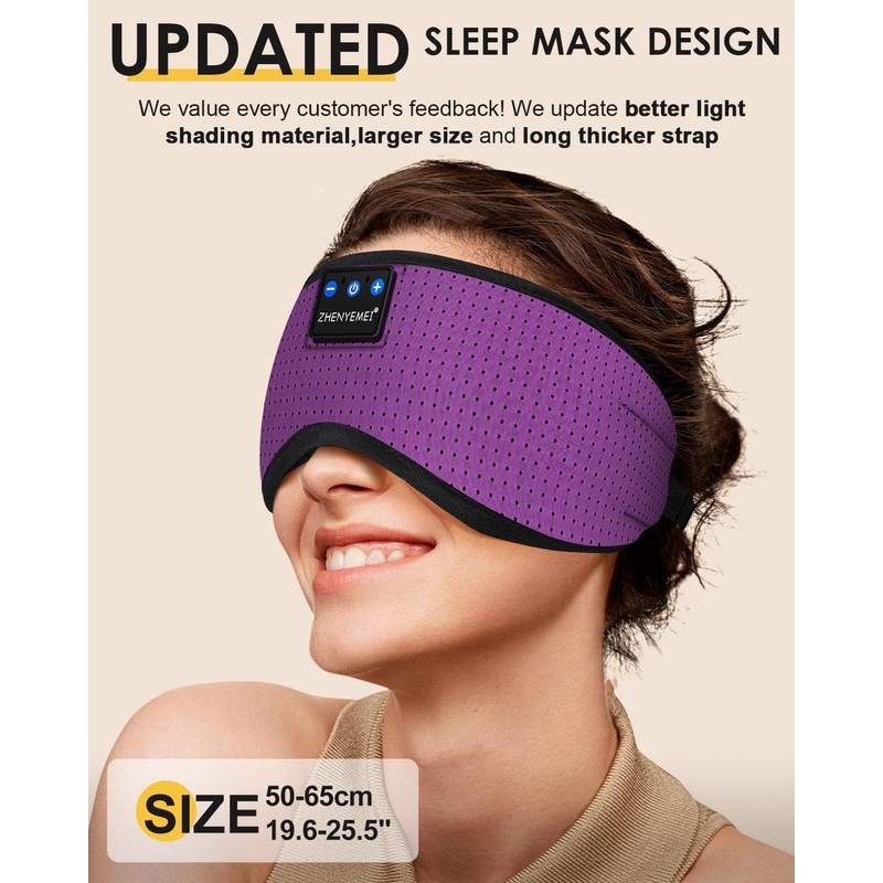 ZHENYEMEI Bluetooth Sleep Headphones White Noise Sleep Mask | 3D