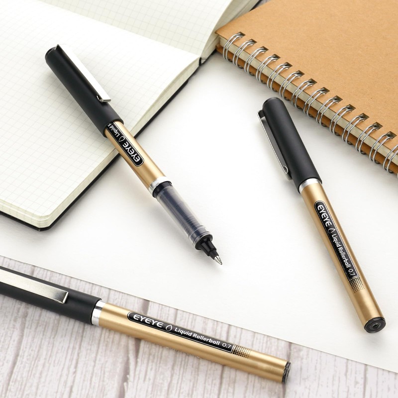 EYEYE Black Rollerball Pens 12 Pack 0.7mm Medium Point, Quick