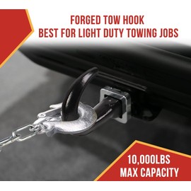 Mytee Products 2 Pc Tow Hook for Trucks - 10,000 lbs Capacity - Black Powder Coated Forged Steel Universal Recovery Tow Hook w/Safety Latch Clip for Jeep, Chevy - Tow Truck Accessories