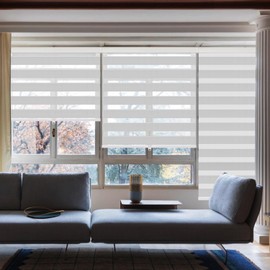 Zebra Blinds for Windows,Custom Size Cordless Zebra Roller Window Blinds, Dual Layer Blackout Roller Shades,Day and Night Blinds for Door,Office,Light Grey,55 7/8" W x [20" H to 98" H Customize]