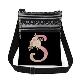 XiaoGalaee Pink Art Letter S Crossbody Bag Gilded Floral Print with S Letter Messenger Bag Daily Use Adjustable Strap Crossbody Purse Birthday Gift Valentine Present​​ for Adult Bridesmaid Gift