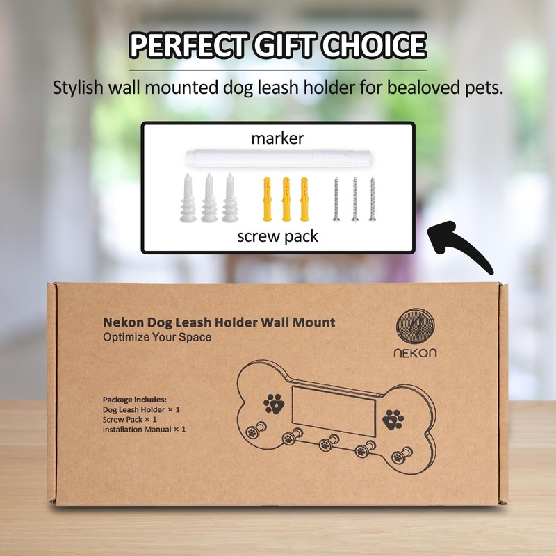Nekon Dog Leash Holder for Wall - Wooden Key Holder