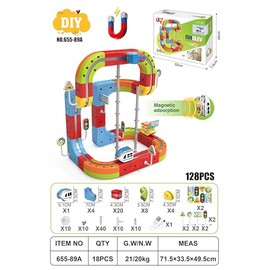 Magic Track Railway - Juego de tren magnético de bloques de construcción, pista multicapa con autos, juguete de regalo para niños (128 piezas)