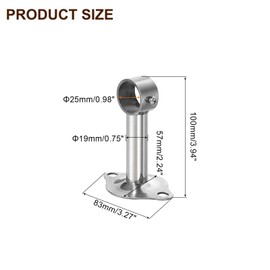 sourcing map 3 Set Ceiling Mount Curtain Rod Bracket, Fit 25mm/0.98" Pipe Length 100mm/3.94" Stainless Steel Curtain Rod Hooks Hangers for Walls Wardrobe Pipe Curtain Pipe, Silver