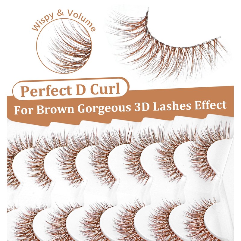 Brown False Eyelashes, ValueBargain 7 Pairs Natural Curl Brown False