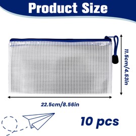 GCNWW A6 Clear Pencil Case Mesh Pencil Pouch, 10Pcs Thickened PVC Waterproof Zipper File Bags for School Supplies, Exam Supplies, Stationery, Tickets and Travel Accessories(23.5x12cm)